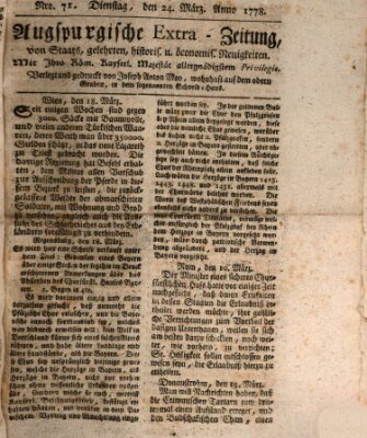 Augsburgische Ordinari Postzeitung von Staats-, gelehrten, historisch- u. ökonomischen Neuigkeiten (Augsburger Postzeitung) Dienstag 24. März 1778