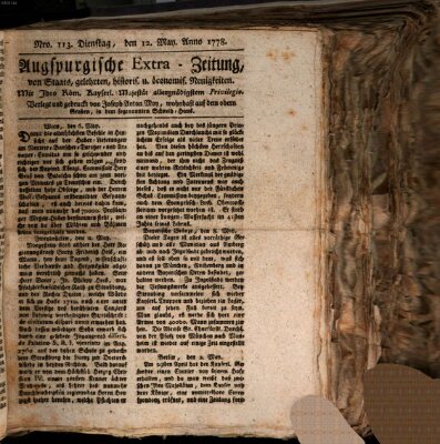 Augsburgische Ordinari Postzeitung von Staats-, gelehrten, historisch- u. ökonomischen Neuigkeiten (Augsburger Postzeitung) Dienstag 12. Mai 1778