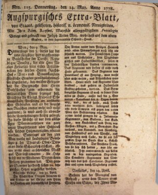 Augsburgische Ordinari Postzeitung von Staats-, gelehrten, historisch- u. ökonomischen Neuigkeiten (Augsburger Postzeitung) Donnerstag 14. Mai 1778