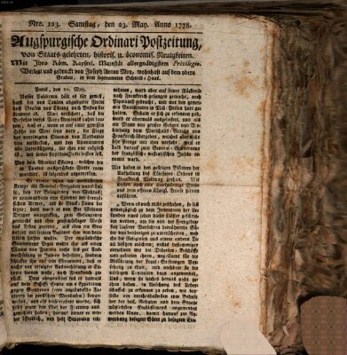 Augsburgische Ordinari Postzeitung von Staats-, gelehrten, historisch- u. ökonomischen Neuigkeiten (Augsburger Postzeitung) Samstag 23. Mai 1778