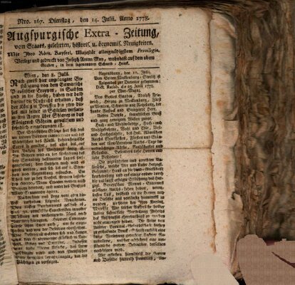 Augsburgische Ordinari Postzeitung von Staats-, gelehrten, historisch- u. ökonomischen Neuigkeiten (Augsburger Postzeitung) Dienstag 14. Juli 1778