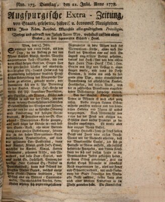 Augsburgische Ordinari Postzeitung von Staats-, gelehrten, historisch- u. ökonomischen Neuigkeiten (Augsburger Postzeitung) Dienstag 21. Juli 1778