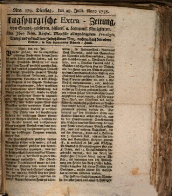 Augsburgische Ordinari Postzeitung von Staats-, gelehrten, historisch- u. ökonomischen Neuigkeiten (Augsburger Postzeitung) Dienstag 28. Juli 1778