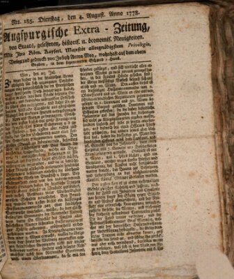 Augsburgische Ordinari Postzeitung von Staats-, gelehrten, historisch- u. ökonomischen Neuigkeiten (Augsburger Postzeitung) Dienstag 4. August 1778