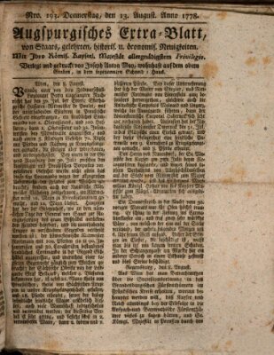 Augsburgische Ordinari Postzeitung von Staats-, gelehrten, historisch- u. ökonomischen Neuigkeiten (Augsburger Postzeitung) Donnerstag 13. August 1778