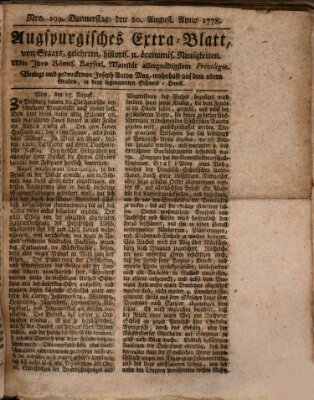 Augsburgische Ordinari Postzeitung von Staats-, gelehrten, historisch- u. ökonomischen Neuigkeiten (Augsburger Postzeitung) Donnerstag 20. August 1778