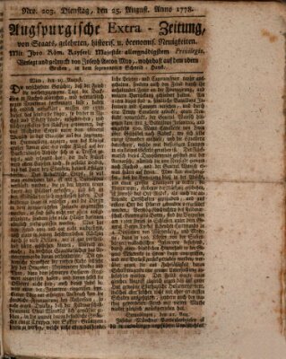 Augsburgische Ordinari Postzeitung von Staats-, gelehrten, historisch- u. ökonomischen Neuigkeiten (Augsburger Postzeitung) Dienstag 25. August 1778