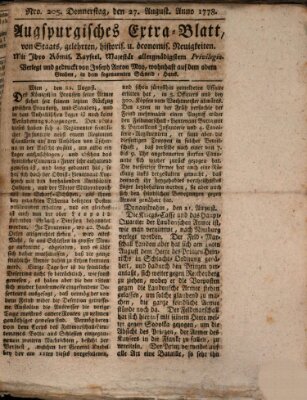 Augsburgische Ordinari Postzeitung von Staats-, gelehrten, historisch- u. ökonomischen Neuigkeiten (Augsburger Postzeitung) Donnerstag 27. August 1778