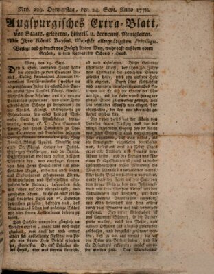 Augsburgische Ordinari Postzeitung von Staats-, gelehrten, historisch- u. ökonomischen Neuigkeiten (Augsburger Postzeitung) Donnerstag 24. September 1778