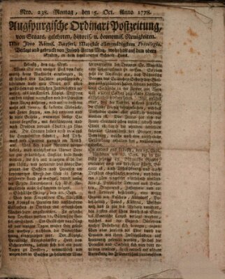 Augsburgische Ordinari Postzeitung von Staats-, gelehrten, historisch- u. ökonomischen Neuigkeiten (Augsburger Postzeitung) Montag 5. Oktober 1778