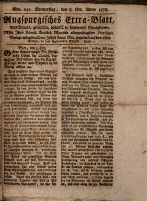 Augsburgische Ordinari Postzeitung von Staats-, gelehrten, historisch- u. ökonomischen Neuigkeiten (Augsburger Postzeitung) Donnerstag 8. Oktober 1778