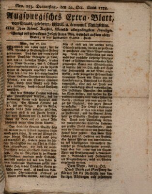 Augsburgische Ordinari Postzeitung von Staats-, gelehrten, historisch- u. ökonomischen Neuigkeiten (Augsburger Postzeitung) Donnerstag 22. Oktober 1778