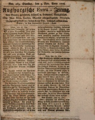 Augsburgische Ordinari Postzeitung von Staats-, gelehrten, historisch- u. ökonomischen Neuigkeiten (Augsburger Postzeitung) Dienstag 3. November 1778