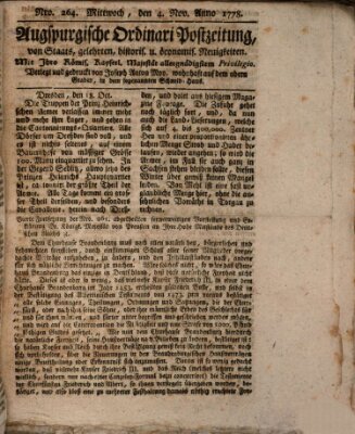 Augsburgische Ordinari Postzeitung von Staats-, gelehrten, historisch- u. ökonomischen Neuigkeiten (Augsburger Postzeitung) Mittwoch 4. November 1778