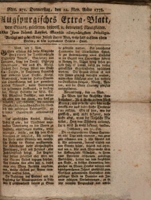 Augsburgische Ordinari Postzeitung von Staats-, gelehrten, historisch- u. ökonomischen Neuigkeiten (Augsburger Postzeitung) Donnerstag 12. November 1778