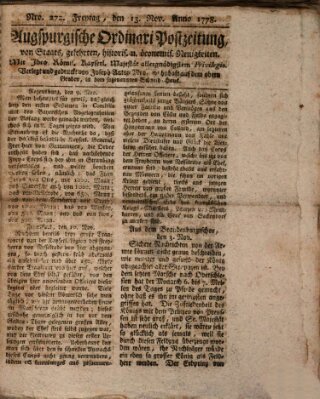 Augsburgische Ordinari Postzeitung von Staats-, gelehrten, historisch- u. ökonomischen Neuigkeiten (Augsburger Postzeitung) Freitag 13. November 1778