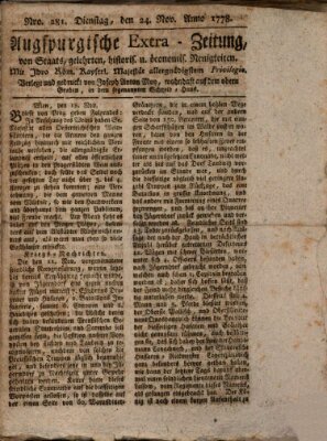 Augsburgische Ordinari Postzeitung von Staats-, gelehrten, historisch- u. ökonomischen Neuigkeiten (Augsburger Postzeitung) Dienstag 24. November 1778