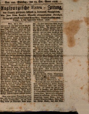 Augsburgische Ordinari Postzeitung von Staats-, gelehrten, historisch- u. ökonomischen Neuigkeiten (Augsburger Postzeitung) Dienstag 15. Dezember 1778