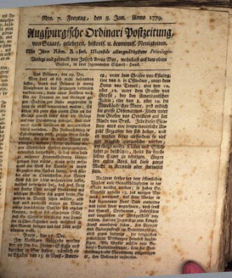 Augsburgische Ordinari Postzeitung von Staats-, gelehrten, historisch- u. ökonomischen Neuigkeiten (Augsburger Postzeitung) Freitag 8. Januar 1779