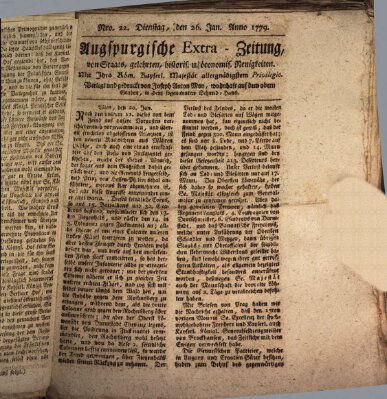 Augsburgische Ordinari Postzeitung von Staats-, gelehrten, historisch- u. ökonomischen Neuigkeiten (Augsburger Postzeitung) Dienstag 26. Januar 1779