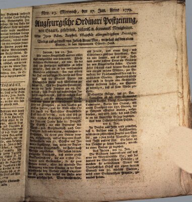 Augsburgische Ordinari Postzeitung von Staats-, gelehrten, historisch- u. ökonomischen Neuigkeiten (Augsburger Postzeitung) Mittwoch 27. Januar 1779