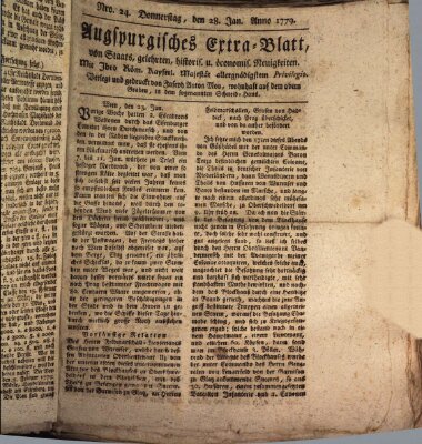 Augsburgische Ordinari Postzeitung von Staats-, gelehrten, historisch- u. ökonomischen Neuigkeiten (Augsburger Postzeitung) Donnerstag 28. Januar 1779