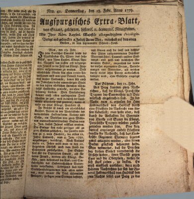 Augsburgische Ordinari Postzeitung von Staats-, gelehrten, historisch- u. ökonomischen Neuigkeiten (Augsburger Postzeitung) Donnerstag 18. Februar 1779