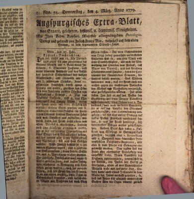 Augsburgische Ordinari Postzeitung von Staats-, gelehrten, historisch- u. ökonomischen Neuigkeiten (Augsburger Postzeitung) Donnerstag 4. März 1779