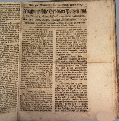 Augsburgische Ordinari Postzeitung von Staats-, gelehrten, historisch- u. ökonomischen Neuigkeiten (Augsburger Postzeitung) Mittwoch 10. März 1779