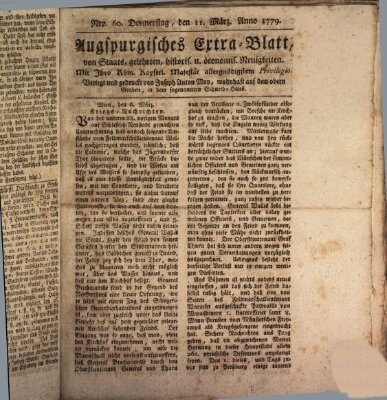 Augsburgische Ordinari Postzeitung von Staats-, gelehrten, historisch- u. ökonomischen Neuigkeiten (Augsburger Postzeitung) Donnerstag 11. März 1779