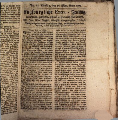 Augsburgische Ordinari Postzeitung von Staats-, gelehrten, historisch- u. ökonomischen Neuigkeiten (Augsburger Postzeitung) Dienstag 16. März 1779