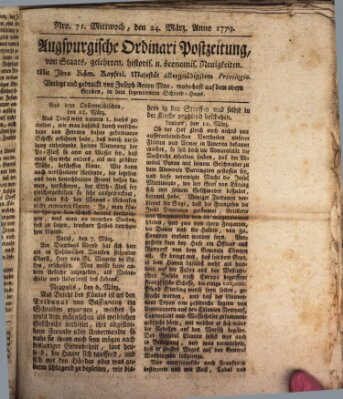 Augsburgische Ordinari Postzeitung von Staats-, gelehrten, historisch- u. ökonomischen Neuigkeiten (Augsburger Postzeitung) Mittwoch 24. März 1779