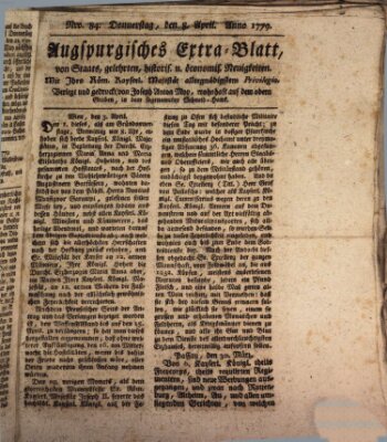 Augsburgische Ordinari Postzeitung von Staats-, gelehrten, historisch- u. ökonomischen Neuigkeiten (Augsburger Postzeitung) Donnerstag 8. April 1779