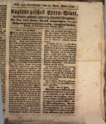 Augsburgische Ordinari Postzeitung von Staats-, gelehrten, historisch- u. ökonomischen Neuigkeiten (Augsburger Postzeitung) Donnerstag 29. April 1779