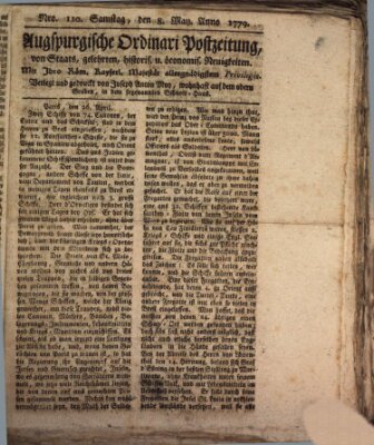 Augsburgische Ordinari Postzeitung von Staats-, gelehrten, historisch- u. ökonomischen Neuigkeiten (Augsburger Postzeitung) Samstag 8. Mai 1779