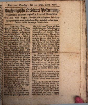 Augsburgische Ordinari Postzeitung von Staats-, gelehrten, historisch- u. ökonomischen Neuigkeiten (Augsburger Postzeitung) Samstag 22. Mai 1779