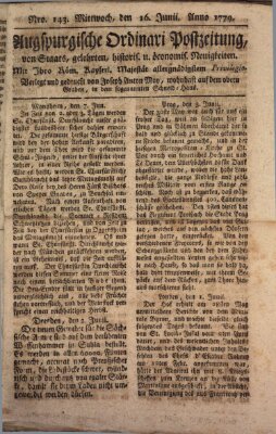 Augsburgische Ordinari Postzeitung von Staats-, gelehrten, historisch- u. ökonomischen Neuigkeiten (Augsburger Postzeitung) Mittwoch 16. Juni 1779