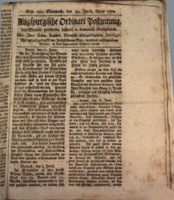 Augsburgische Ordinari Postzeitung von Staats-, gelehrten, historisch- u. ökonomischen Neuigkeiten (Augsburger Postzeitung) Mittwoch 30. Juni 1779