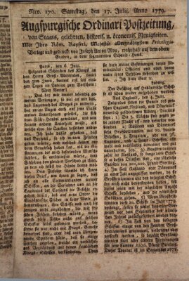 Augsburgische Ordinari Postzeitung von Staats-, gelehrten, historisch- u. ökonomischen Neuigkeiten (Augsburger Postzeitung) Samstag 17. Juli 1779