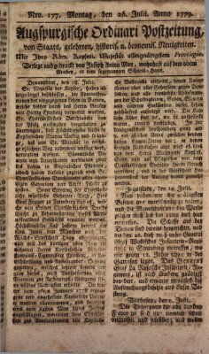 Augsburgische Ordinari Postzeitung von Staats-, gelehrten, historisch- u. ökonomischen Neuigkeiten (Augsburger Postzeitung) Montag 26. Juli 1779