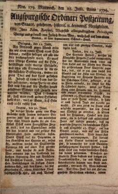 Augsburgische Ordinari Postzeitung von Staats-, gelehrten, historisch- u. ökonomischen Neuigkeiten (Augsburger Postzeitung) Mittwoch 28. Juli 1779