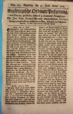 Augsburgische Ordinari Postzeitung von Staats-, gelehrten, historisch- u. ökonomischen Neuigkeiten (Augsburger Postzeitung) Samstag 31. Juli 1779