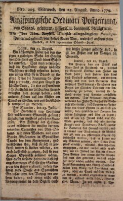 Augsburgische Ordinari Postzeitung von Staats-, gelehrten, historisch- u. ökonomischen Neuigkeiten (Augsburger Postzeitung) Mittwoch 25. August 1779