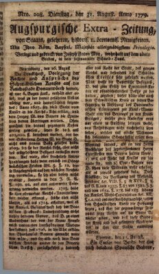 Augsburgische Ordinari Postzeitung von Staats-, gelehrten, historisch- u. ökonomischen Neuigkeiten (Augsburger Postzeitung) Dienstag 31. August 1779