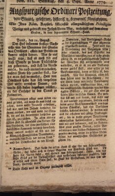 Augsburgische Ordinari Postzeitung von Staats-, gelehrten, historisch- u. ökonomischen Neuigkeiten (Augsburger Postzeitung) Samstag 4. September 1779