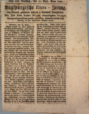 Augsburgische Ordinari Postzeitung von Staats-, gelehrten, historisch- u. ökonomischen Neuigkeiten (Augsburger Postzeitung) Dienstag 21. September 1779