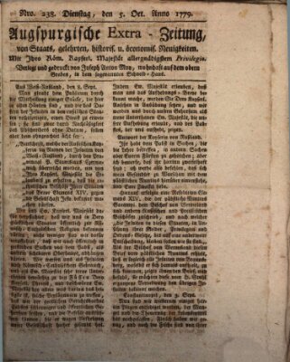 Augsburgische Ordinari Postzeitung von Staats-, gelehrten, historisch- u. ökonomischen Neuigkeiten (Augsburger Postzeitung) Dienstag 5. Oktober 1779