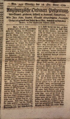 Augsburgische Ordinari Postzeitung von Staats-, gelehrten, historisch- u. ökonomischen Neuigkeiten (Augsburger Postzeitung) Montag 18. Oktober 1779