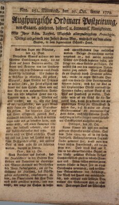 Augsburgische Ordinari Postzeitung von Staats-, gelehrten, historisch- u. ökonomischen Neuigkeiten (Augsburger Postzeitung) Mittwoch 20. Oktober 1779