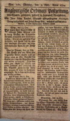 Augsburgische Ordinari Postzeitung von Staats-, gelehrten, historisch- u. ökonomischen Neuigkeiten (Augsburger Postzeitung) Montag 1. November 1779